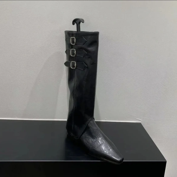 Autumn Winter 2025 Fashionable High Heeled Tall Boots Zip Closure New Belt Buckle Pointed Toe Inner Height Removable Boot Tube - Image 5