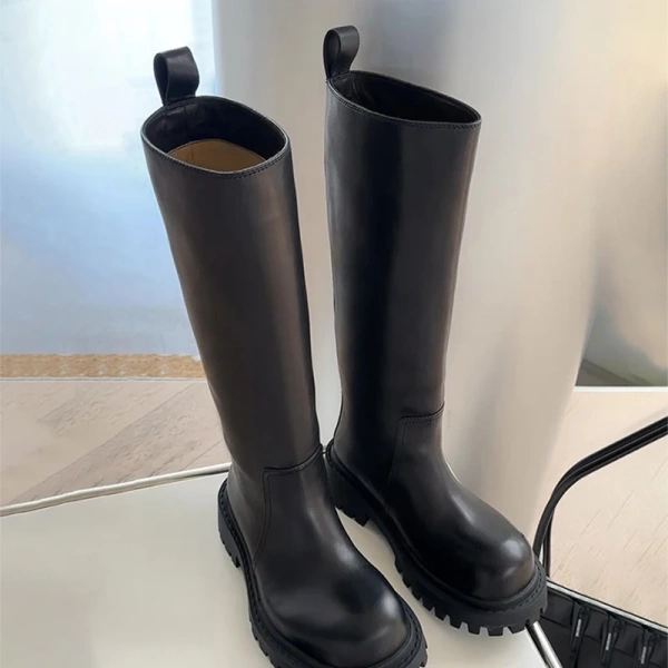 2025 Winter New Fashion Simple Leisure Long Canister Knight Boot Not Over the Knee Thick Bottom Really Leather High Boot - Image 6