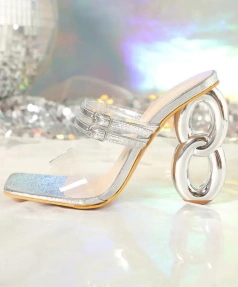 42 Silver 8-Shaped Alien Heel Exotic Square Open High Heels Light Weight Buckle Strap for Winter Summer Birthday Parties 2025