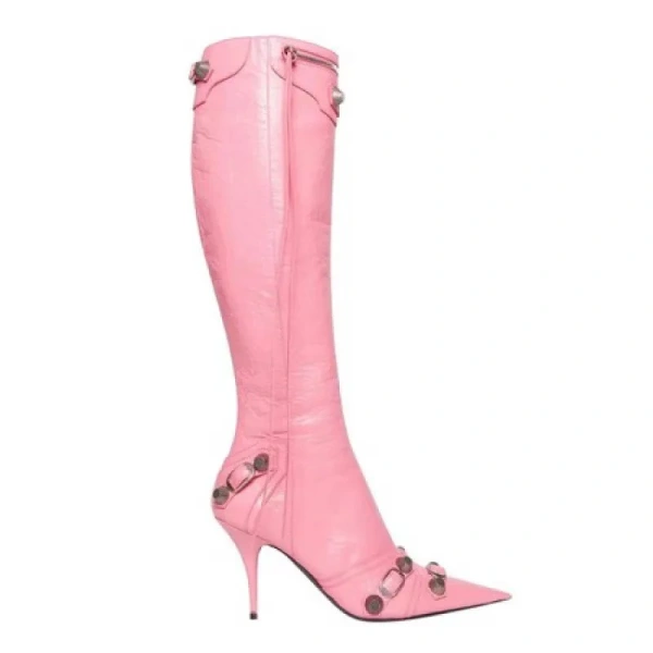 2025  Pointed Thin Heel Supers High Heel Side Zipper Rivet High Canister Boot Tassel Belt Buckle Not Knee High Motorcycle Boot - Image 2