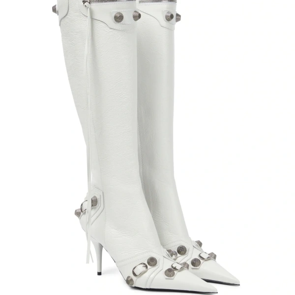 2025  Pointed Thin Heel Supers High Heel Side Zipper Rivet High Canister Boot Tassel Belt Buckle Not Knee High Motorcycle Boot - Image 4