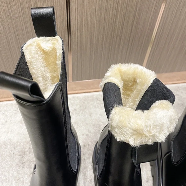 2025 Winter New Leather Internal Increase High Thick Bottom Women's Short Boot Fashion Casual Soft Warm chelsea Short Boot - Image 5