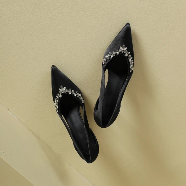 2025 Women's Spring and Autumn Fine Heels Sandals Luxury Rhinestone Fashion for Club Party Dating Pointed Hollow Design - Image 6