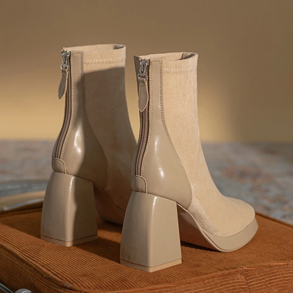 2025 Winter New Sweet Elegant Style Fangtou High-heeled Short Canister Boot Coarse Following Thick Bottom Belt Buckle Short Boot - Image 6