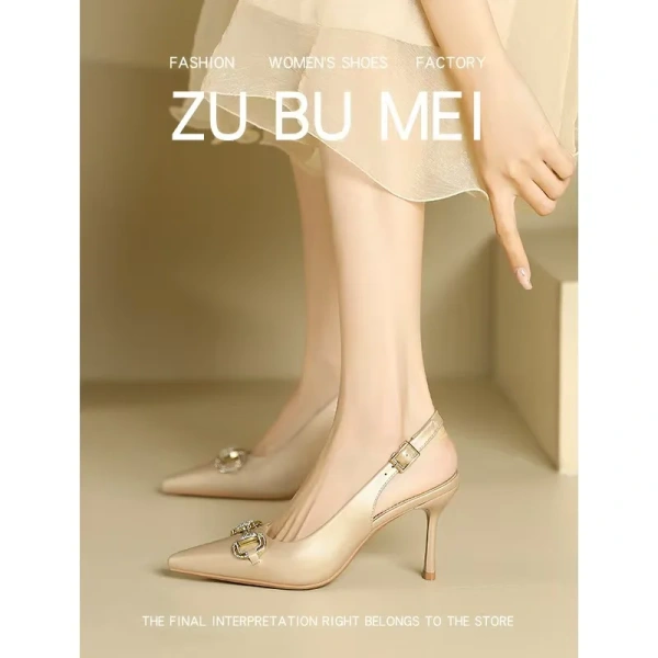 2025 Female Summer New Elegant French Temperament Baotou Empty High-Heeled Sandals with Pointed Stiletto Heels - Image 6