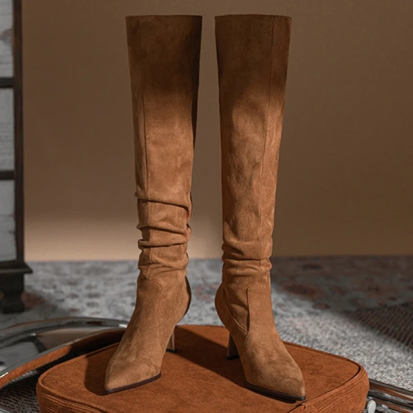 2025 Winter New Warm Add Velvet High Canister Boot Suede Fine High-heeled Long Canister Boot Fashion Simple Women's Long Boot