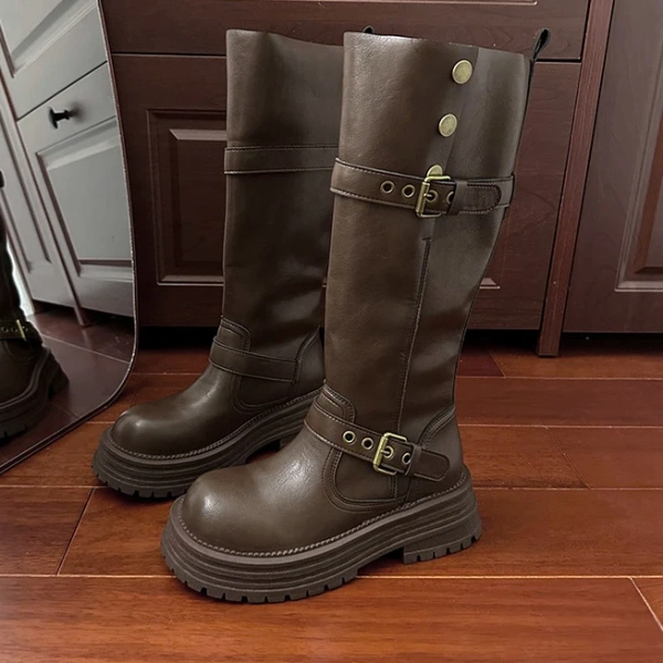 2024Autumn Winter New Fashionable Fold Two Dressed Long Canister Boot Coarse Following Round Toe Thick Bottom Not Knee Long Boot - Image 5