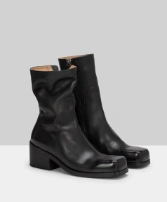2025 Fashion New Simple Personality square Head Chunky Heel Mid-calf Boots Fashion Retro Really Leather Side Zipper Knight Boots
