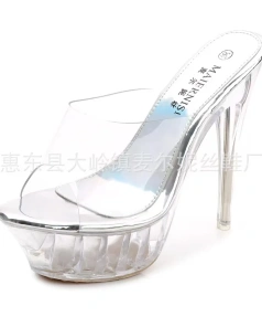 New Fashion Ladies Flower Platform Crystal High-heeled Fishmouth Transparent Sexy Sandals