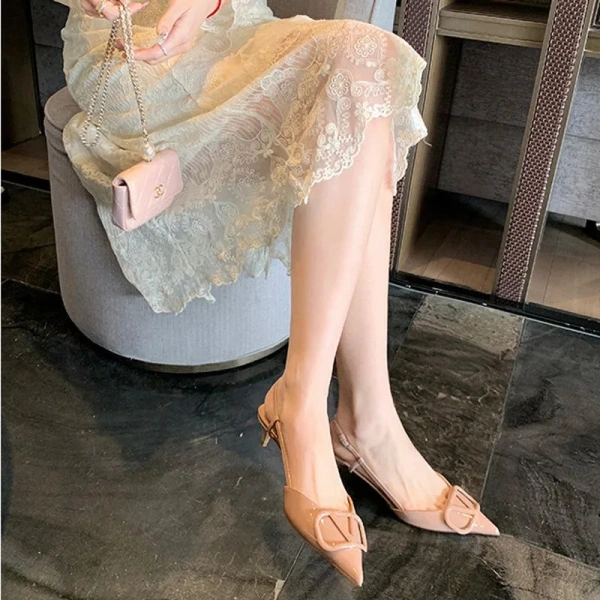 Heavy-duty 2025 New Rhinestone Craft Pointed High-heeled Sandals Bow New High-heeled Shoes - Image 3