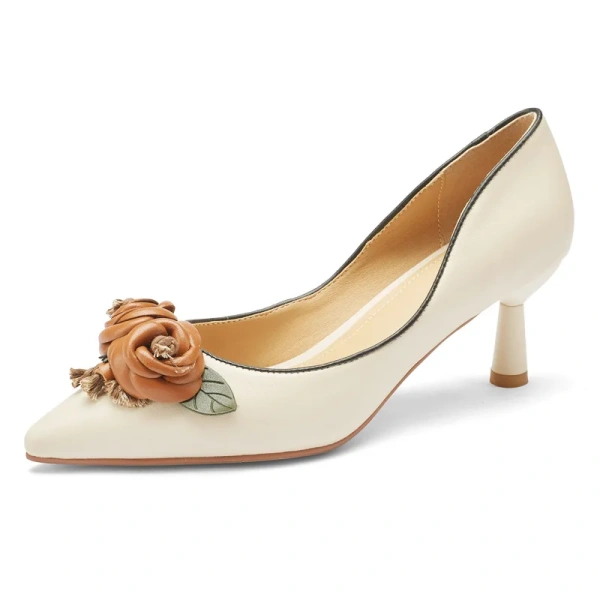 2025 Spring/Summer New Retro Style Fashion Elegant Camellia Flower High Heels Pointed Shallow Mouth Stiletto Women's Shoes