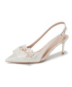 2025 New French White Flower Wedding Shoes for Women, Pointed Stiletto High Heels, Fashionable Baotou Summer Women's Sandals