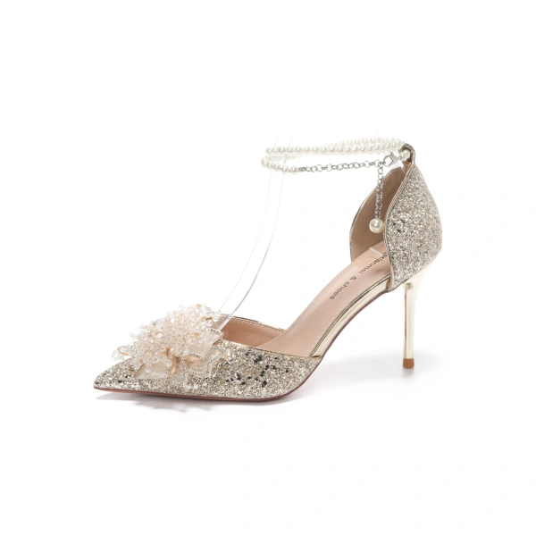 Xinzirain High Heels Pumps Shoes Pointed Toe Wedding Stiletto Pearl Rhinestone Lace Ankle Strap Solid Bridal Shoes Summer - Image 4