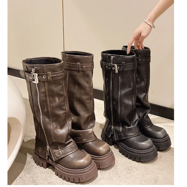 2025  Fashionable Personalized Spicy Girl Sexy Retro High Barrel Thick Heel Knight Boot Comfortable Soft and Warm Long Boot - Image 3