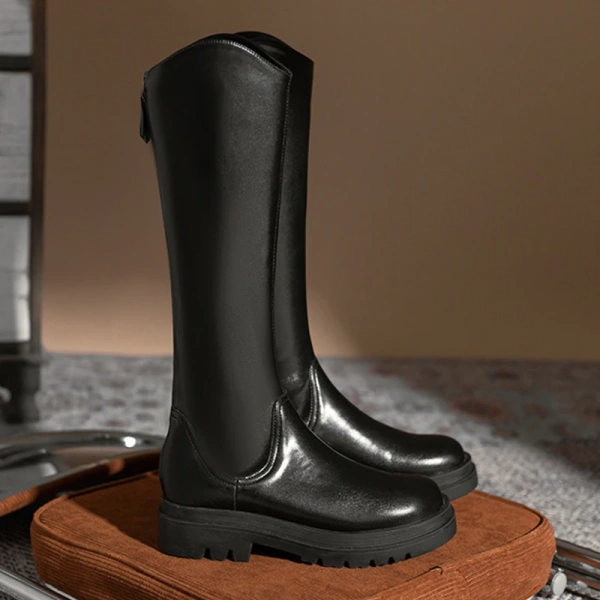 Autumn Winter New Fashionable Simple Coarse Heel Back Zipper  Long Boot Soft and Comfortable Thick Bottom High Heels Knight Boot - Image 5