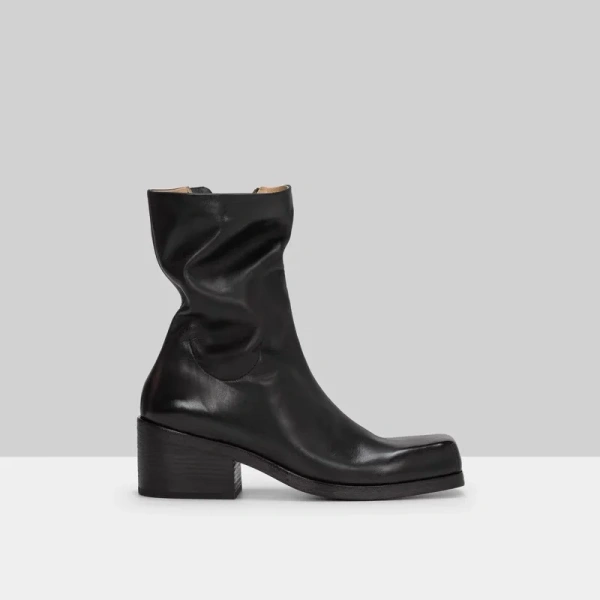 2025 Fashion New Simple Personality square Head Chunky Heel Mid-calf Boots Fashion Retro Really Leather Side Zipper Knight Boots - Image 4