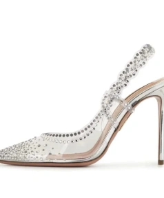 New European and American Fashion Luxury Water Diamond Pointed Shallow Mouth High Heels Baotou One Word Strap Fine Heels Sandals