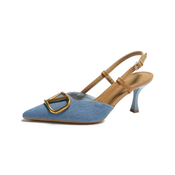 Elegant Open Toe Women's Leather High-Heeled Shoes with Steel Toe New French Style Summer Sandals Evergreen - Image 4