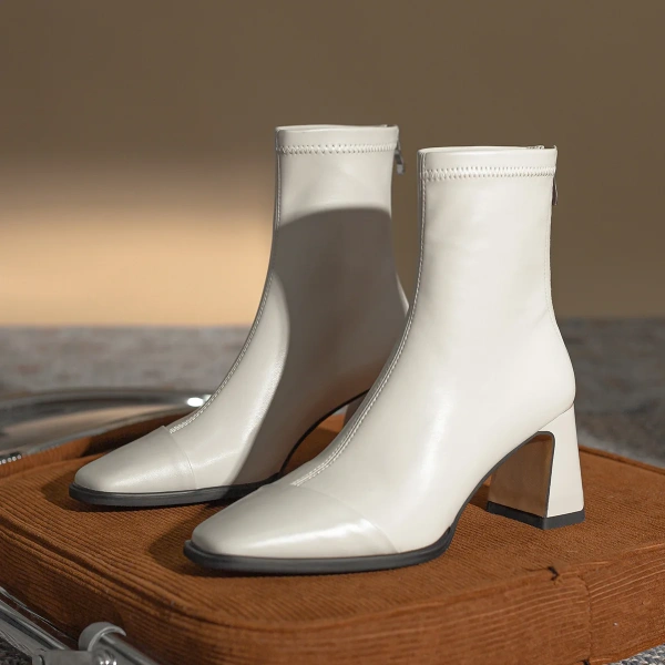 2025 New Fashion Simple Thick Heel Square Head Short Boot with Velvet Elastic Force Waterproof Upper Back High-Heel Boot - Image 5