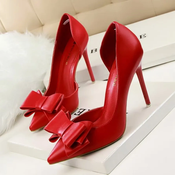 Korean Fashion Delicate Sweet Bow Hollow Shoes High Heels Thin Heels Shallow Mouth Pointed Side Lightweight Summer Season - Image 4