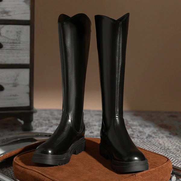 Autumn Winter New Fashionable Simple Coarse Heel Back Zipper  Long Boot Soft and Comfortable Thick Bottom High Heels Knight Boot - Image 3