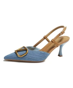 Elegant Open Toe Women's Leather High-Heeled Shoes with Steel Toe New French Style Summer Sandals Evergreen