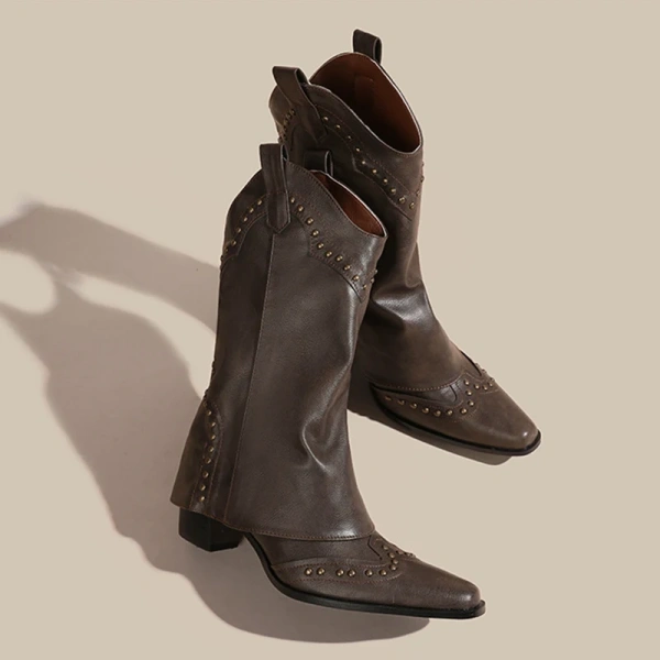 2025 Fall and Winter New Retro Western Cowboy Boot Pointy Head Thick Heel Thick Bottom Short Boot Women's Casual Knight Boot - Image 4