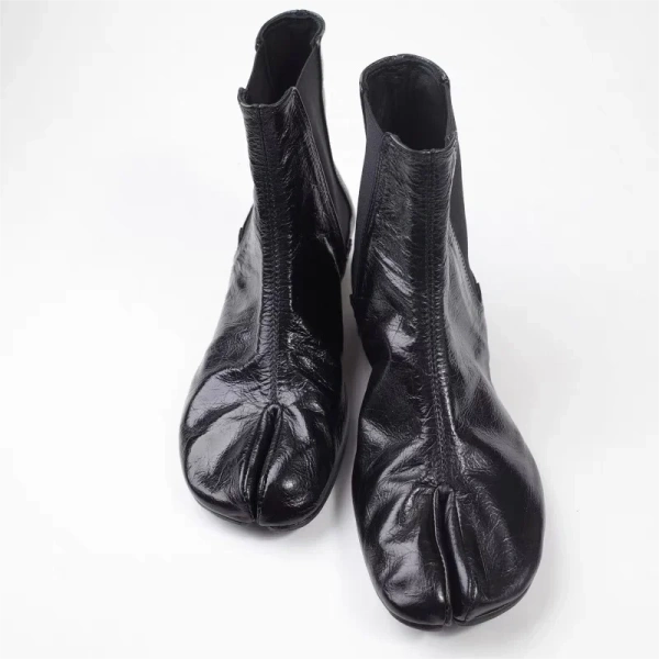 2025 Autumn New Soft Leather Low Heel Short Boot Fashion Patent Leather Thick Heel Elastic Force Middle Tube Retro Short Boot - Image 3