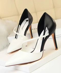 Fashion High-heeled Shoes Women's Shallow-mouth Pointed Color Matching Hollow One Word with Single Shoes.