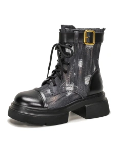 2025 Autumn New Single Boots for British Women Zipper Platform High Heels Height Increasing Booties