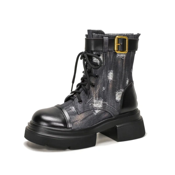 2025 Autumn New Single Boots for British Women Zipper Platform High Heels Height Increasing Booties