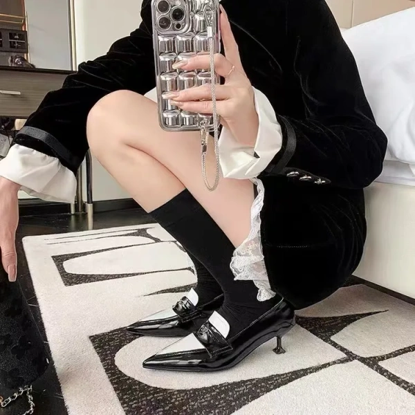 Stylish Sister Color Matching Pointed Leather High Heels with commuter Women's Shoes - Image 2
