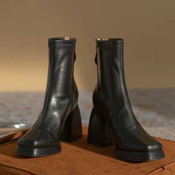 2025 New Fashion Sweet Sexy Thick Heel Fangtou Short Boot Soft Warm Add Velvet Knight Boot Back Zipper Elastic Force Boot - Image 6