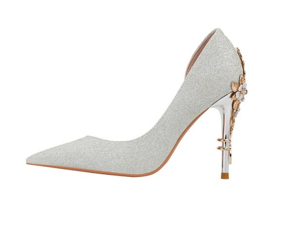 2025 New Fashion Luxury Sequins Metal Flowers Fine High Heel Side Hollow Out Wedding Shoes Bridesmaid Banquet Women's Sandals - Image 3