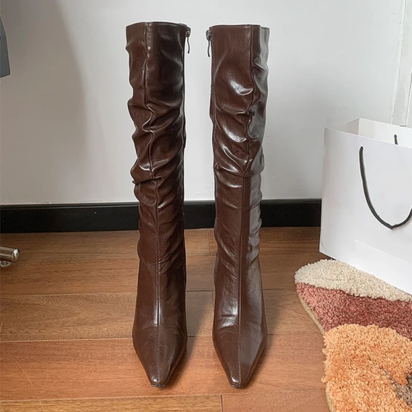 2025 Autumn and Winter New Fashion Sexy Thick Bottom Heels High Canister Boot Soft Retro Pointed Toe Thin Heel High Knight Boot - Image 3