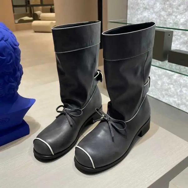 2025 New Fashion Bow Sweet Temperament Round Head Mid-calf Boots Soft and Comfortable Retro Wide Tube Fashion Boot