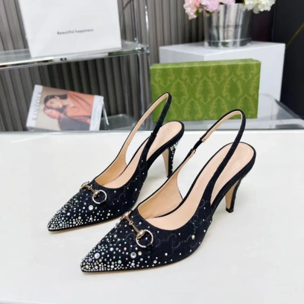 New Elegant All-Match OL Fashion Pointed Rear Empty Heel Open Shoes Rhinestone Horse Buckle for Summer for European American - Image 6