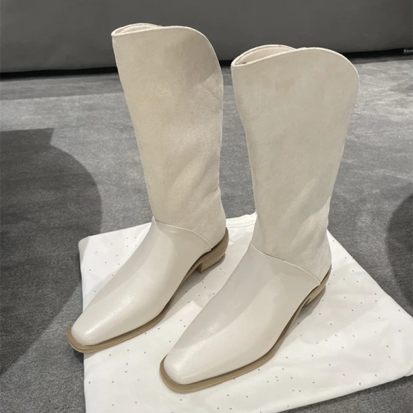 2025 Fashion Retro High Advanced Feeling Middle Tube Knight Boot Genuine  Leather Fangtou Chunky Heel Western Cowboy Boot - Image 5