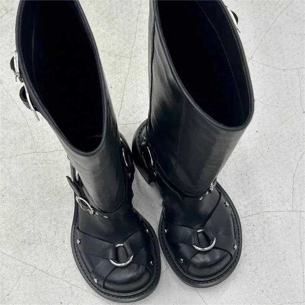 2025 New Fashionable Simple Round Head Genuine Leather Coarse Heel Long BootsRetro Low Key Sexy Party Club Commuter Tall Boot - Image 6