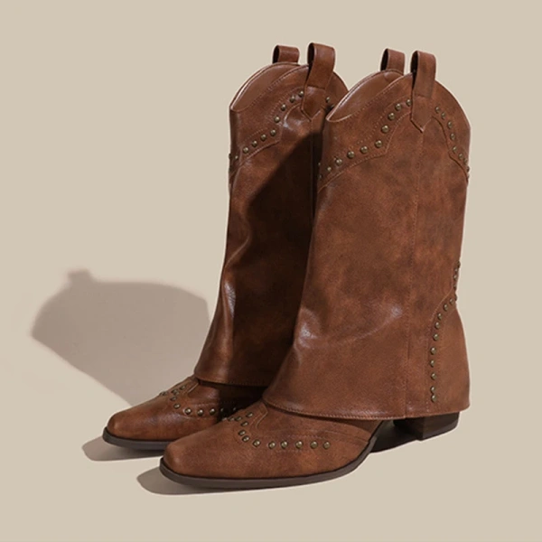 2025 Fall and Winter New Retro Western Cowboy Boot Pointy Head Thick Heel Thick Bottom Short Boot Women's Casual Knight Boot - Image 6