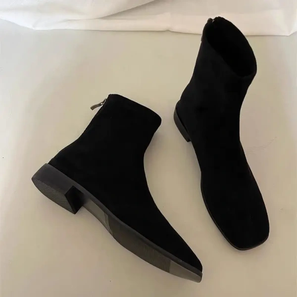 2025 Fashionable Minimalist Round Head Genuine Leather Short Boots with Back Zipper and Flat Bottom Chelsea Boots Short - Image 3