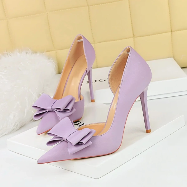 Europe United States Women's Summer Professional High Heels Sweet Bow Pointed Side Hollow Sexy Club Fashion Show Back Position - Image 3