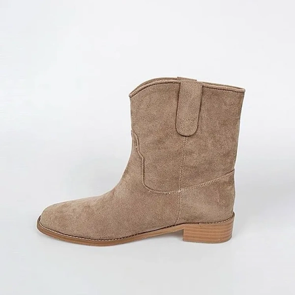 2025 Fashionable Retro Leather Wear-resistant Short Boot, Simple and Personalized Casual Round Toe Wide Tube Denim Boot - Image 3