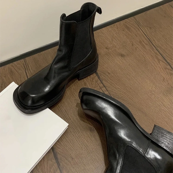 2025 Autumn Winter New Fashionable Retro Head Genuine Leather Coarse Heel Short Boot Soft Comfortable Chelsea Boot Waterproof - Image 5