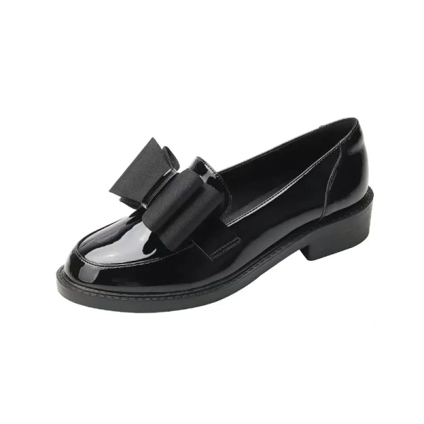 British Style Female Peas Leather Shoes Summer Vocational Work College Black Flat-bottomed Soft and Thin