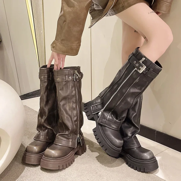 2025  Fashionable Personalized Spicy Girl Sexy Retro High Barrel Thick Heel Knight Boot Comfortable Soft and Warm Long Boot - Image 2