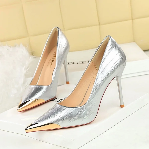 Banquet Women's Summer Ultra-High Heels Shallow Mouth and Pointed Stiletto Light Weight Metal-Toed Sexy Style - Image 3