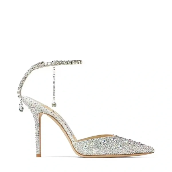 2025 Luxury Quality Women's Gradient Design High Heels Chain Top Sandals Fashionable Full Crystal Diamond Sexy Pointed Shoes - Image 2
