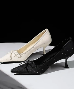 2025 Spring/Summer New Retro Style Fashion Elegant Camellia Flower High Heels Pointed Shallow Mouth Stiletto Women's Shoes