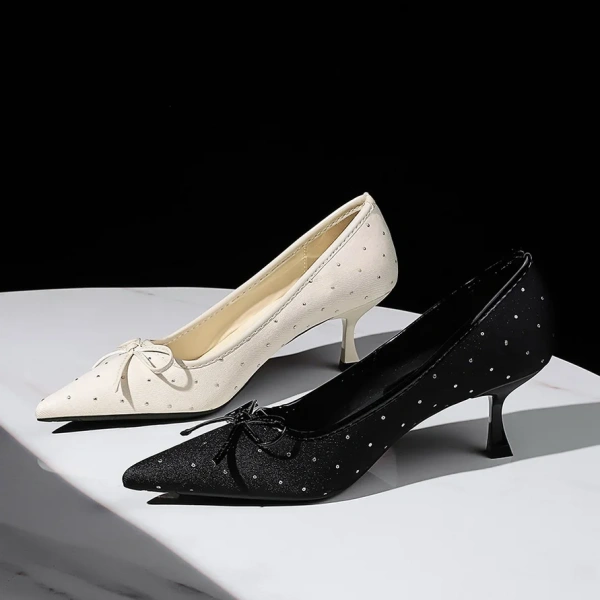 2025 Spring/Summer New Retro Style Fashion Elegant Camellia Flower High Heels Pointed Shallow Mouth Stiletto Women's Shoes